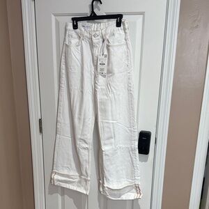 Zara Cream Flare Wide-Leg Jeans